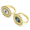 Oro Laminado Multi Stone Ring, Gold Filled Style Evil Eye Design, with Multicolor Micro Pave, Black Enamel Finish, Golden Finish, 01.368.0012.1 (One size fits all)