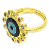 Oro Laminado Multi Stone Ring, Gold Filled Style Evil Eye Design, with Multicolor Micro Pave, Black Enamel Finish, Golden Finish, 01.368.0013 (One size fits all)
