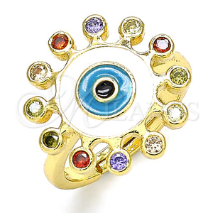 Gold Filled Ring — Multi Stone Ring Evil Eye Design with Multicolor — main product view — SKU 135963 | Oro Laminado anillo — Multi Stone Ring Evil Eye diseño with Multicolor — SKU 135963