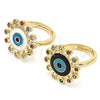 Oro Laminado Multi Stone Ring, Gold Filled Style Evil Eye Design, with Multicolor Micro Pave, White Enamel Finish, Golden Finish, 01.368.0013.1 (One size fits all)