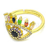 Oro Laminado Multi Stone Ring, Gold Filled Style Evil Eye Design, with Multicolor Micro Pave, Polished, Golden Finish, 01.368.0014 (One size fits all)