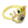 Oro Laminado Multi Stone Ring, Gold Filled Style Evil Eye Design, with Multicolor Micro Pave, Polished, Golden Finish, 01.368.0014 (One size fits all)