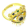 Oro Laminado Multi Stone Ring, Gold Filled Style Evil Eye Design, with Multicolor Micro Pave, Polished, Golden Finish, 01.368.0015 (One size fits all)