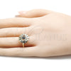 Oro Laminado Multi Stone Ring, Gold Filled Style Evil Eye Design, with Multicolor Micro Pave, Polished, Golden Finish, 01.368.0016 (One size fits all)