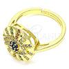 Oro Laminado Multi Stone Ring, Gold Filled Style Evil Eye Design, with Multicolor Micro Pave, Polished, Golden Finish, 01.368.0016 (One size fits all)