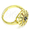 Oro Laminado Multi Stone Ring, Gold Filled Style Evil Eye Design, with Multicolor Micro Pave, Polished, Golden Finish, 01.368.0016 (One size fits all)