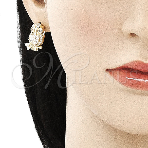 Gold Filled Ring — Leverback Earring Owl Design with White Micro Pave — alternate product view — SKU 135967 | Oro Laminado anillo — Leverback Earring Owl diseño with blanco Micro Pave — SKU 135967