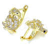 Oro Laminado Leverback Earring, Gold Filled Style Owl Design, with White Micro Pave, Polished, Golden Finish, 02.210.0439