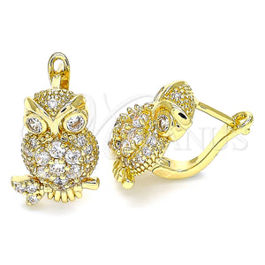 Gold Filled Ring — Leverback Earring Owl Design with White Micro Pave — main product view — SKU 135967 | Oro Laminado anillo — Leverback Earring Owl diseño with blanco Micro Pave — SKU 135967
