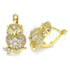 Oro Laminado Leverback Earring, Gold Filled Style Owl Design, with White Micro Pave, Polished, Golden Finish, 02.210.0439