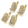 Oro Laminado Leverback Earring, Gold Filled Style Owl Design, with White Micro Pave, Polished, Golden Finish, 02.210.0439
