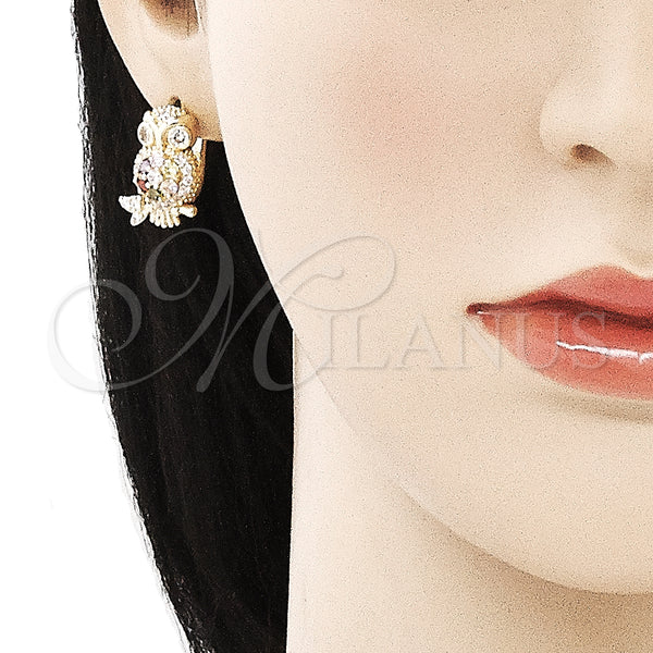 Gold Filled Ring — Leverback Earring Owl Design with Multicolor Micro Pave — alternate product view — SKU 135968 | Oro Laminado anillo — Leverback Earring Owl diseño with Multicolor Micro Pave — SKU 135968