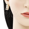 Oro Laminado Leverback Earring, Gold Filled Style Owl Design, with Multicolor Micro Pave, Polished, Golden Finish, 02.210.0439.1