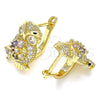 Oro Laminado Leverback Earring, Gold Filled Style Owl Design, with Multicolor Micro Pave, Polished, Golden Finish, 02.210.0439.1