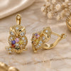 Oro Laminado Leverback Earring, Gold Filled Style Owl Design, with Multicolor Micro Pave, Polished, Golden Finish, 02.210.0439.1