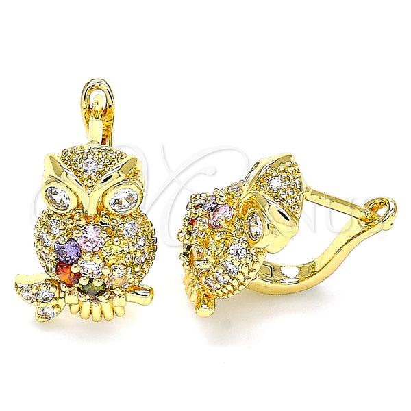 Gold Filled Ring — Leverback Earring Owl Design with Multicolor Micro Pave — main product view — SKU 135968 | Oro Laminado anillo — Leverback Earring Owl diseño with Multicolor Micro Pave — SKU 135968