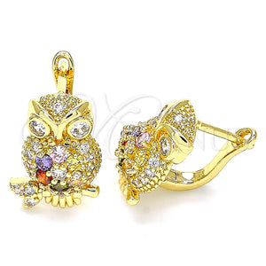 Gold Filled Ring — Leverback Earring Owl Design with Multicolor Micro Pave — main product view — SKU 135968 | Oro Laminado anillo — Leverback Earring Owl diseño with Multicolor Micro Pave — SKU 135968