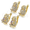 Oro Laminado Leverback Earring, Gold Filled Style Owl Design, with Multicolor Micro Pave, Polished, Golden Finish, 02.210.0439.1