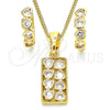 Oro Laminado Earring and Pendant Adult Set, Gold Filled Style Heart Design, with White Cubic Zirconia, Polished, Golden Finish, 10.210.0155