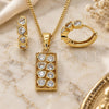Oro Laminado Earring and Pendant Adult Set, Gold Filled Style Heart Design, with White Cubic Zirconia, Polished, Golden Finish, 10.210.0155