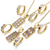 Oro Laminado Earring and Pendant Adult Set, Gold Filled Style Heart Design, with White Cubic Zirconia, Polished, Golden Finish, 10.210.0155