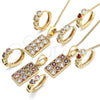 Oro Laminado Earring and Pendant Adult Set, Gold Filled Style Heart Design, with White Cubic Zirconia, Polished, Golden Finish, 10.210.0155