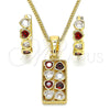 Oro Laminado Earring and Pendant Adult Set, Gold Filled Style Heart Design, with Garnet and White Cubic Zirconia, Polished, Golden Finish, 10.210.0155.1