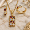Oro Laminado Earring and Pendant Adult Set, Gold Filled Style Heart Design, with Garnet and White Cubic Zirconia, Polished, Golden Finish, 10.210.0155.1