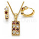Oro Laminado Earring and Pendant Adult Set, Gold Filled Style Heart Design, with Garnet and White Cubic Zirconia, Polished, Golden Finish, 10.210.0155.1
