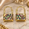Oro Laminado Small Hoop, Gold Filled Style Lock Design, with Multicolor Micro Pave, Polished, Golden Finish, 02.341.0057.1.12