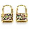 Oro Laminado Small Hoop, Gold Filled Style Lock Design, with Multicolor Micro Pave, Polished, Golden Finish, 02.341.0057.1.12