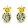 Oro Laminado Stud Earring, Gold Filled Style with Multicolor Micro Pave, Polished, Golden Finish, 02.341.0059