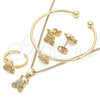 Oro Laminado Earring and Pendant Children Set, Gold Filled Style Teddy Bear and Heart Design, with White Micro Pave, Polished, Golden Finish, 06.210.0021