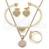 Oro Laminado Earring and Pendant Children Set, Gold Filled Style Heart Design, with White Micro Pave, Polished, Golden Finish, 06.210.0022