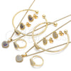 Oro Laminado Earring and Pendant Children Set, Gold Filled Style Heart Design, with Multicolor Micro Pave, Polished, Golden Finish, 06.210.0022.1