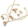 Oro Laminado Earring and Pendant Children Set, Gold Filled Style Tree Design, with Multicolor Cubic Zirconia, Polished, Golden Finish, 06.210.0023.1