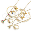 Oro Laminado Earring and Pendant Children Set, Gold Filled Style Tree Design, with Multicolor Cubic Zirconia, Polished, Golden Finish, 06.210.0023.1