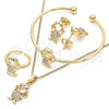 Oro Laminado Earring and Pendant Children Set, Gold Filled Style Little Girl Design, with White Micro Pave, Polished, Golden Finish, 06.210.0024