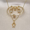 Oro Laminado Earring and Pendant Children Set, Gold Filled Style Little Girl Design, with White Micro Pave, Polished, Golden Finish, 06.210.0024