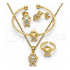 Oro Laminado Earring and Pendant Children Set, Gold Filled Style Little Girl Design, with White Micro Pave, Polished, Golden Finish, 06.210.0024