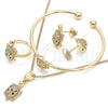 Oro Laminado Earring and Pendant Children Set, Gold Filled Style Turtle Design, with Multicolor Micro Pave, Polished, Golden Finish, 06.210.0025.1