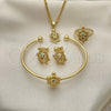 Oro Laminado Earring and Pendant Children Set, Gold Filled Style Turtle Design, with Multicolor Micro Pave, Polished, Golden Finish, 06.210.0025.1