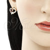 Oro Laminado Stud Earring, Gold Filled Style Heart Design, with Garnet and White Cubic Zirconia, Polished, Golden Finish, 02.210.0103.5
