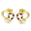 Oro Laminado Stud Earring, Gold Filled Style Heart Design, with Garnet and White Cubic Zirconia, Polished, Golden Finish, 02.210.0103.5