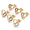 Oro Laminado Stud Earring, Gold Filled Style Heart Design, with Garnet and White Cubic Zirconia, Polished, Golden Finish, 02.210.0103.5