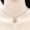 Oro Laminado Earring and Pendant Adult Set, Gold Filled Style Heart Design, with Garnet and White Cubic Zirconia, Polished, Golden Finish, 10.210.0156.1