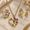 Oro Laminado Earring and Pendant Adult Set, Gold Filled Style Heart Design, with Garnet and White Cubic Zirconia, Polished, Golden Finish, 10.210.0156.1