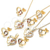 Oro Laminado Earring and Pendant Adult Set, Gold Filled Style Heart Design, with Garnet and White Cubic Zirconia, Polished, Golden Finish, 10.210.0156.1