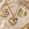 Oro Laminado Earring and Pendant Adult Set, Gold Filled Style Heart Design, with Multicolor Cubic Zirconia, Polished, Golden Finish, 10.210.0156.2