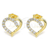 Oro Laminado Stud Earring, Gold Filled Style Heart Design, with White Cubic Zirconia, Polished, Golden Finish, 02.210.0440
